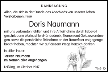 Traueranzeige von Doris Naumann von WVG - Wochenspiegel NMB / WSF / ZTZ