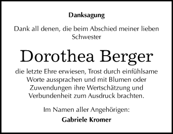Traueranzeige von Dorothea Berger von Mitteldeutsche Zeitung