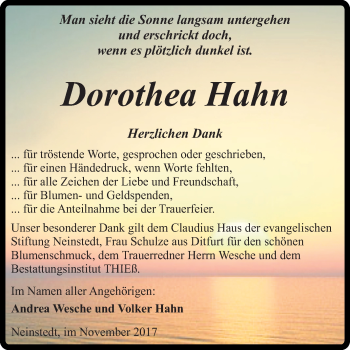 Traueranzeige von Dorothea Hahn von Mitteldeutsche Zeitung Quedlinburg