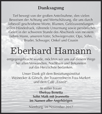 Traueranzeige von Eberhard Hamann von Super Sonntag Bernburg