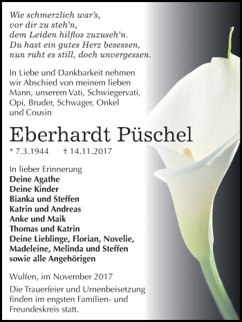 Traueranzeige von Eberhardt Püschel von Mitteldeutsche Zeitung Köthen
