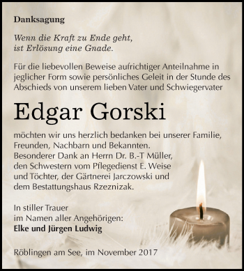 Traueranzeige von Edgar Gorski von Super Sonntag SGH Mansf. Land