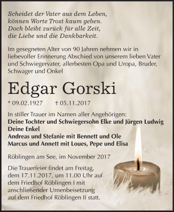 Traueranzeige von Edgar Gorski von Mitteldeutsche Zeitung