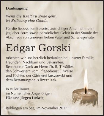 Traueranzeige von Edgar Gorski von Mitteldeutsche Zeitung