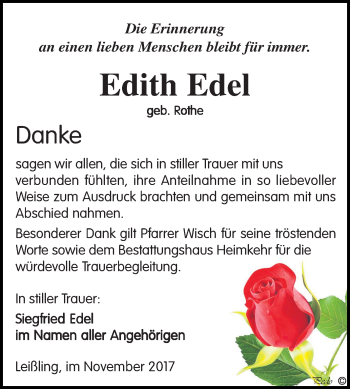 Traueranzeige von Edith Edel von Mitteldeutsche Zeitung Weißenfels