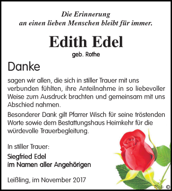 Traueranzeige von Edith Edel von WVG - Wochenspiegel NMB / WSF / ZTZ