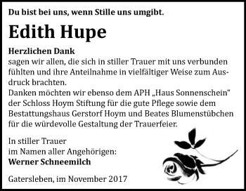 Traueranzeige von Edith Hupe von Mitteldeutsche Zeitung Aschersleben