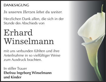 Traueranzeige von Erhard Winselmann von Super Sonntag Bernburg