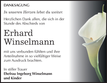 Traueranzeige von Erhard Winselmann von Mitteldeutsche Zeitung Bernburg
