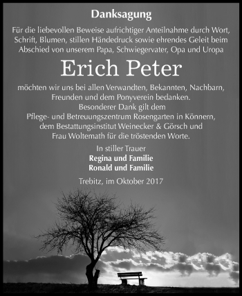 Traueranzeige von Erich Peter von Mitteldeutsche Zeitung Bernburg