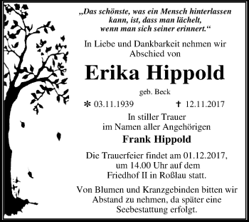 Traueranzeige von Erika Hippold von Mitteldeutsche Zeitung Dessau-Roßlau