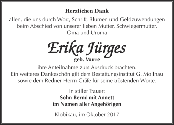 Traueranzeige von Erika Jürges von Super Sonntag Merseburg