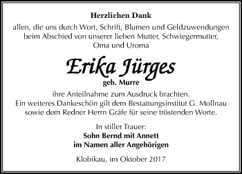 Traueranzeige von Erika Jürges von Mitteldeutsche Zeitung Merseburg/Querfurt