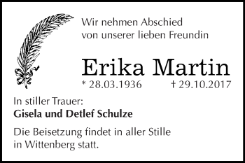 Traueranzeige von Erika Martin von Super Sonntag Wittenberg