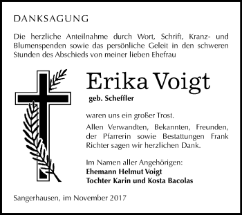 Traueranzeige von Erika Voigt von Mitteldeutsche Zeitung Sangerhausen