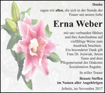 Traueranzeige von Erna Weber von Mitteldeutsche Zeitung Bitterfeld