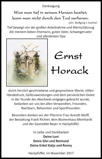 Traueranzeige von Ernst Horack von Super Sonntag SGH Mansf. Land