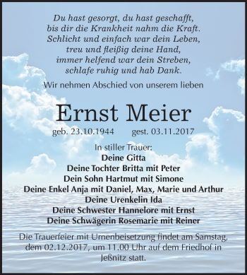 Traueranzeige von Ernst Meier von Mitteldeutsche Zeitung Bitterfeld