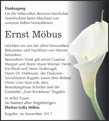 Traueranzeige von Ernst Möbus von WVG - Wochenspiegel Bitterfeld