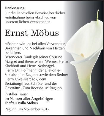 Traueranzeige von Ernst Möbus von Mitteldeutsche Zeitung Bitterfeld