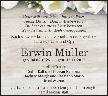 Traueranzeige von Erwin Müller von Mitteldeutsche Zeitung Merseburg/Querfurt