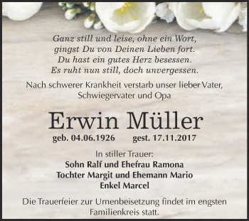 Traueranzeige von Erwin Müller von WVG - Wochenspiegel Merseburg
