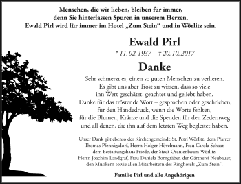 Traueranzeige von Ewald Pirl von Mitteldeutsche Zeitung