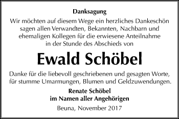 Traueranzeige von Ewald Schöbel von Mitteldeutsche Zeitung Merseburg/Querfurt