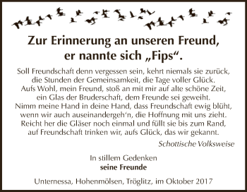 Traueranzeige von Fips  von WVG - Wochenspiegel NMB / WSF / ZTZ