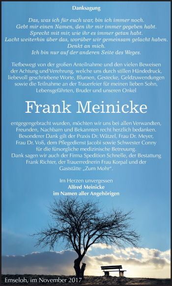 Traueranzeige von Frank Meinicke von Mitteldeutsche Zeitung