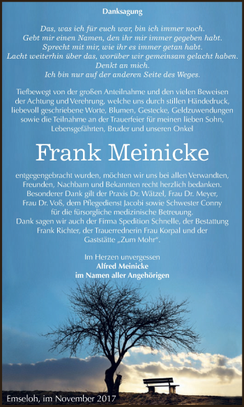 Traueranzeige von Frank Meinicke von Super Sonntag SGH Mansf. Land