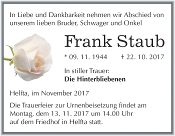 Traueranzeige von Frank Staub von Mitteldeutsche Zeitung