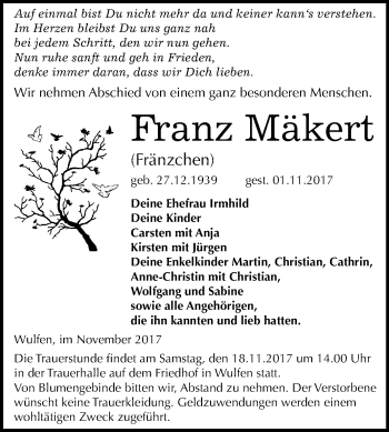 Traueranzeige von Franz Mäkert von Mitteldeutsche Zeitung
