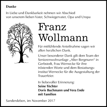Traueranzeige von Franz Wollmann von Mitteldeutsche Zeitung