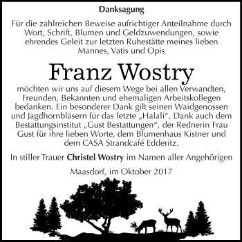 Traueranzeige von Franz Wostry von WVG - Wochenspiegel Dessau / Köthen