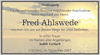 Traueranzeige von Fred Ahlswede von Mitteldeutsche Zeitung Bernburg