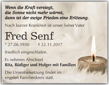 Traueranzeige von Fred Senf von Mitteldeutsche Zeitung Merseburg/Querfurt