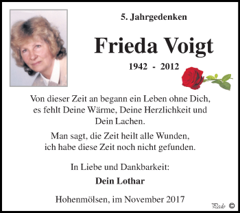 Traueranzeige von Frieda Voigt von Mitteldeutsche Zeitung Weißenfels