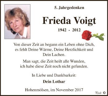 Traueranzeige von Frieda Voigt von WVG - Wochenspiegel NMB / WSF / ZTZ