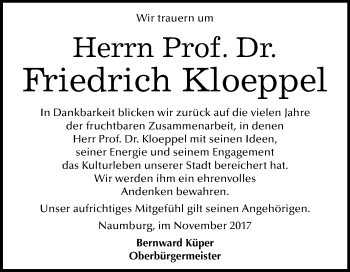Traueranzeige von Friedrich-Wilhelm Kloeppel von Mitteldeutsche Zeitung