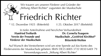 Traueranzeige von Friedrich Richter von Mitteldeutsche Zeitung Bitterfeld
