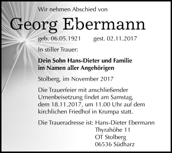 Traueranzeige von Georg Ebermann von Mitteldeutsche Zeitung Merseburg/Querfurt