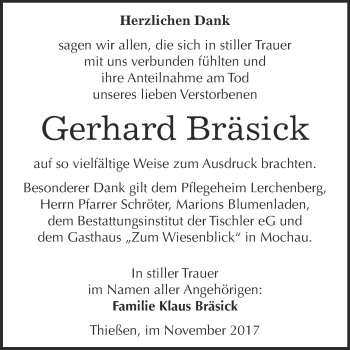 Traueranzeige von Gerhard Bräsick von WVG - Wochenspiegel Wittenberg