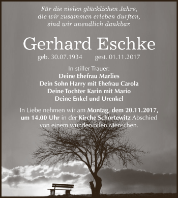Traueranzeige von Gerhard Eschke von WVG - Wochenspiegel Dessau / Köthen