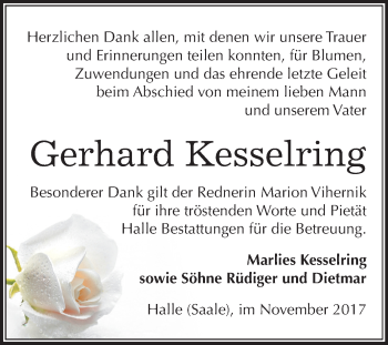 Traueranzeige von Gerhard Kesselring von Mitteldeutsche Zeitung Halle/Saalkreis