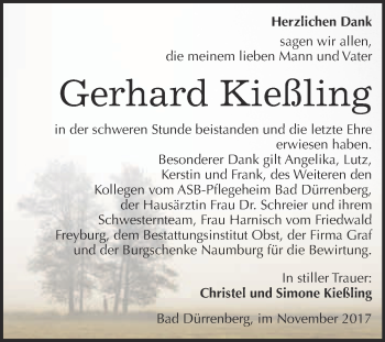 Traueranzeige von Gerhard Kießling von Super Sonntag Merseburg
