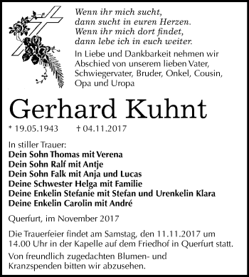 Traueranzeige von Gerhard Kuhnt von Mitteldeutsche Zeitung Merseburg/Querfurt