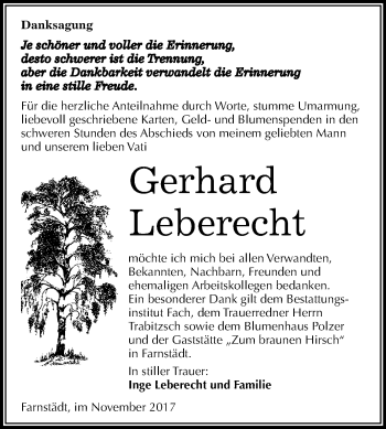 Traueranzeige von Gerhard Leberecht von Mitteldeutsche Zeitung Merseburg/Querfurt