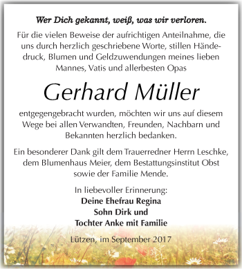 Traueranzeige von Gerhard Müller von Super Sonntag Merseburg