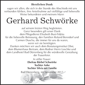 Traueranzeige von Gerhard Schwörke von Super Sonntag Merseburg